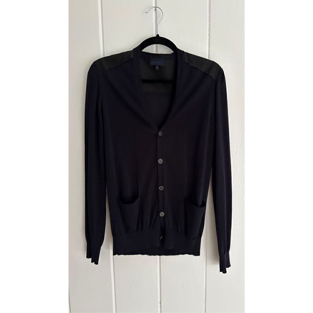 Lanvin Men’s Dark Navy Cardigan with Black Accent Trim - Size 2 / Small